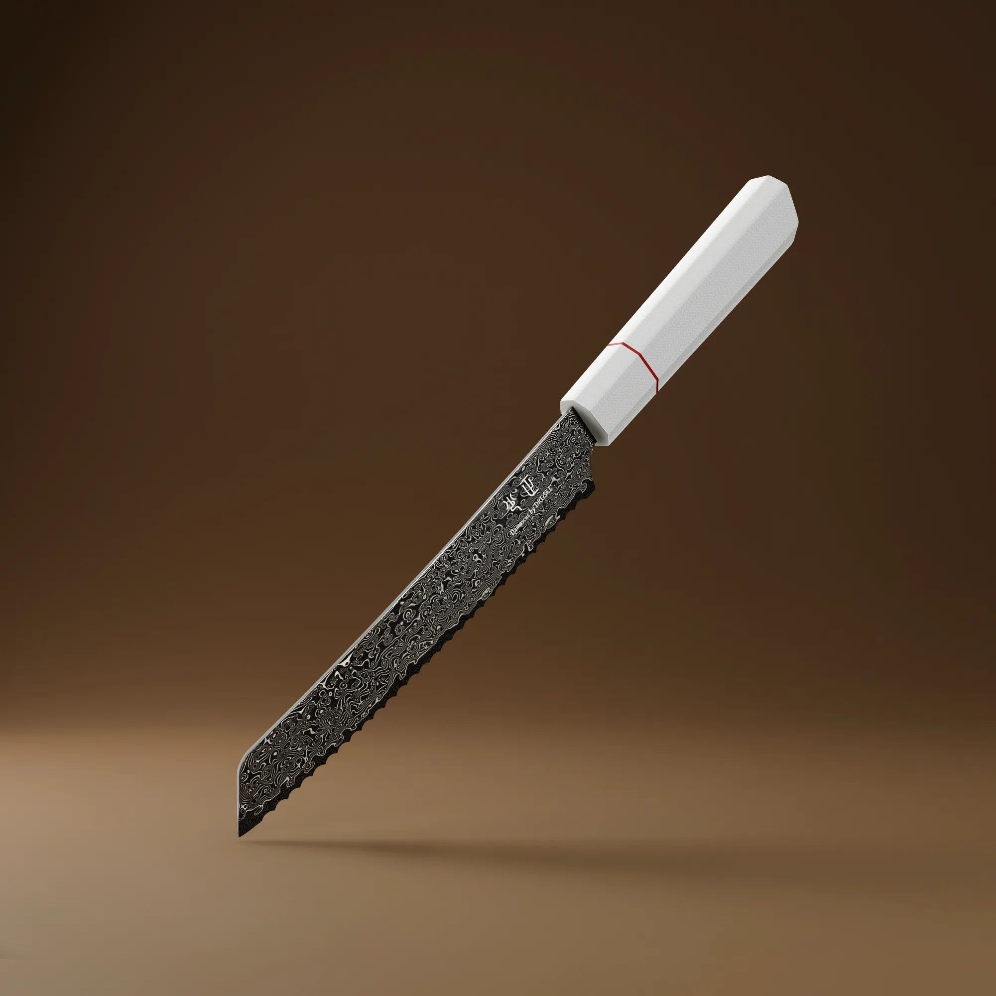 Image of DRGSKL Damascus Serrated Bread Knife – Japanese VG10 Steel, G10 Handle, 13-Inch