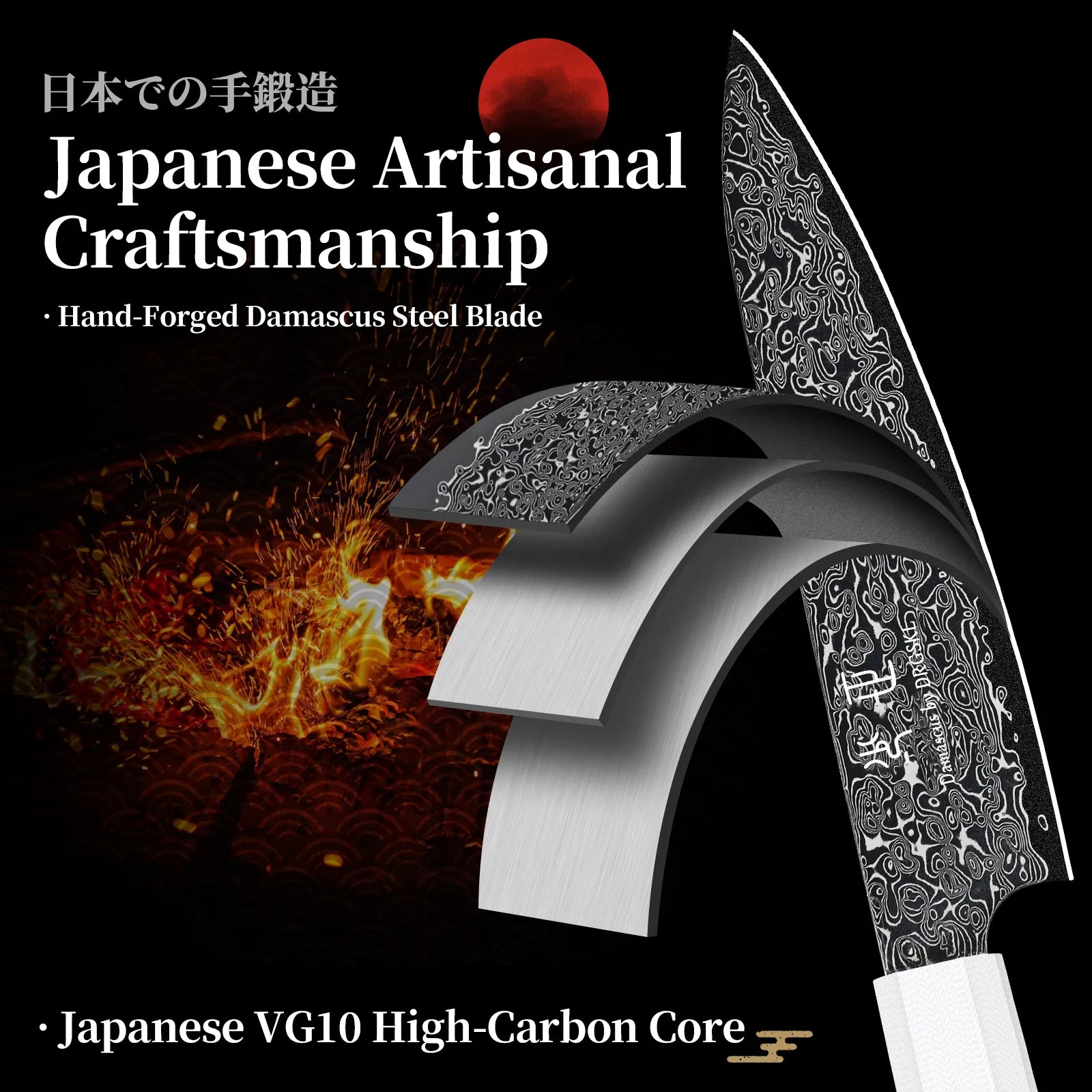 Image of DRGSKL Damascus Utility Knife — Japanese VG10 Steel, G10 Handle