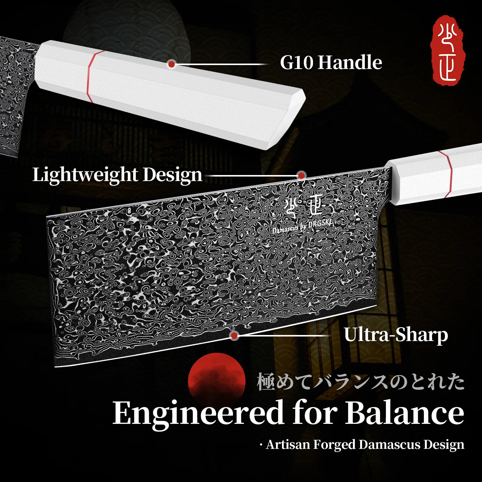 Image of DRGSKL Damascus Meat Cleaver – Japanese VG10 Steel Chef Knife with G10 Handle