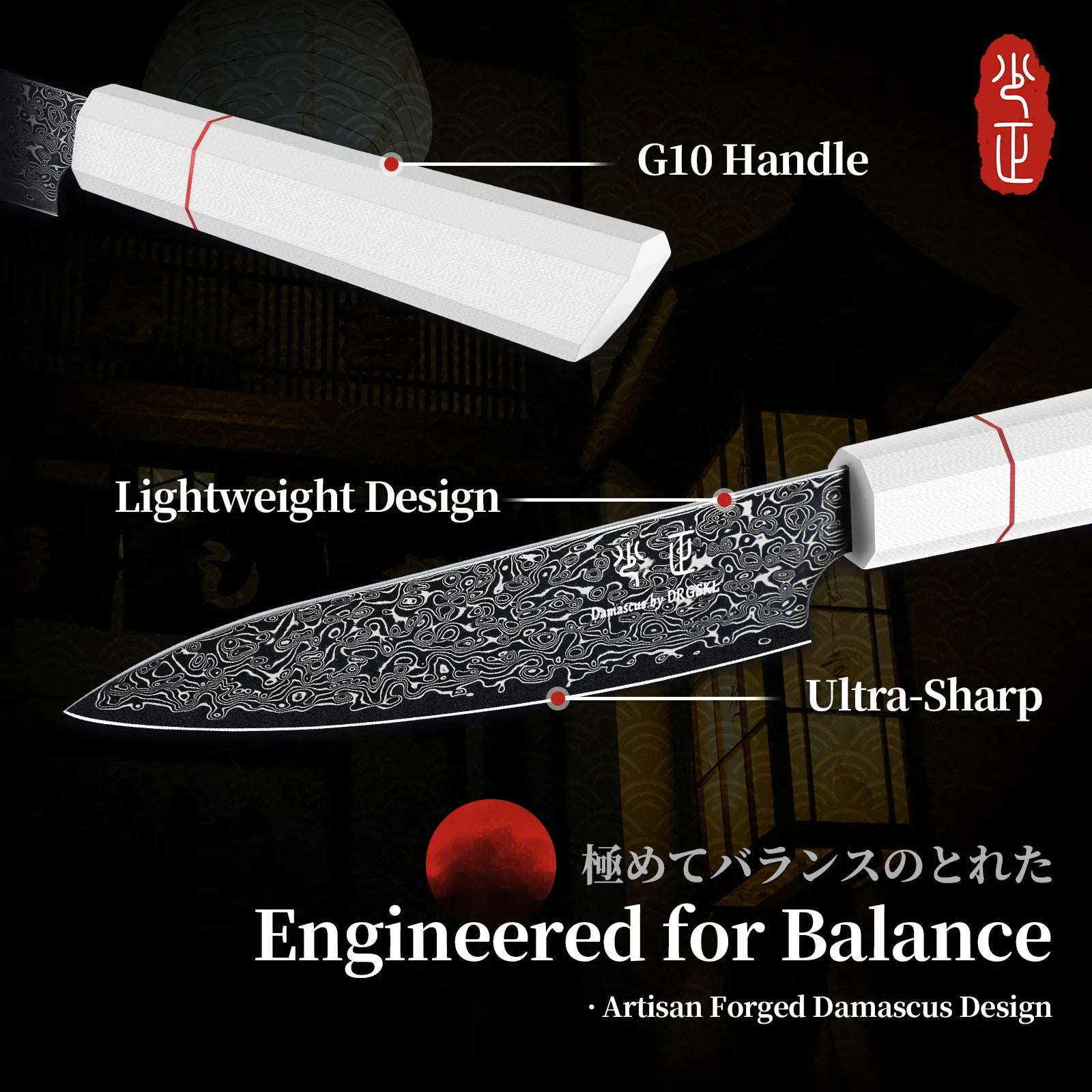 Image of DRGSKL Damascus Utility Knife — Japanese VG10 Steel, G10 Handle