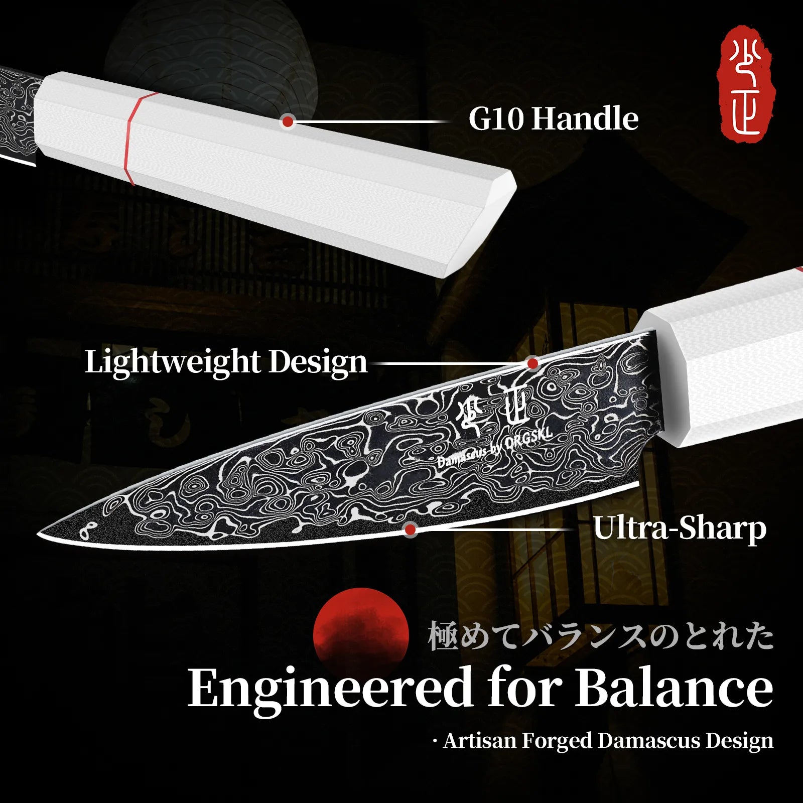 Image of DRGSKL Damascus Fruit Knife – Japanese VG10 Core, G10 Handle, 3.6