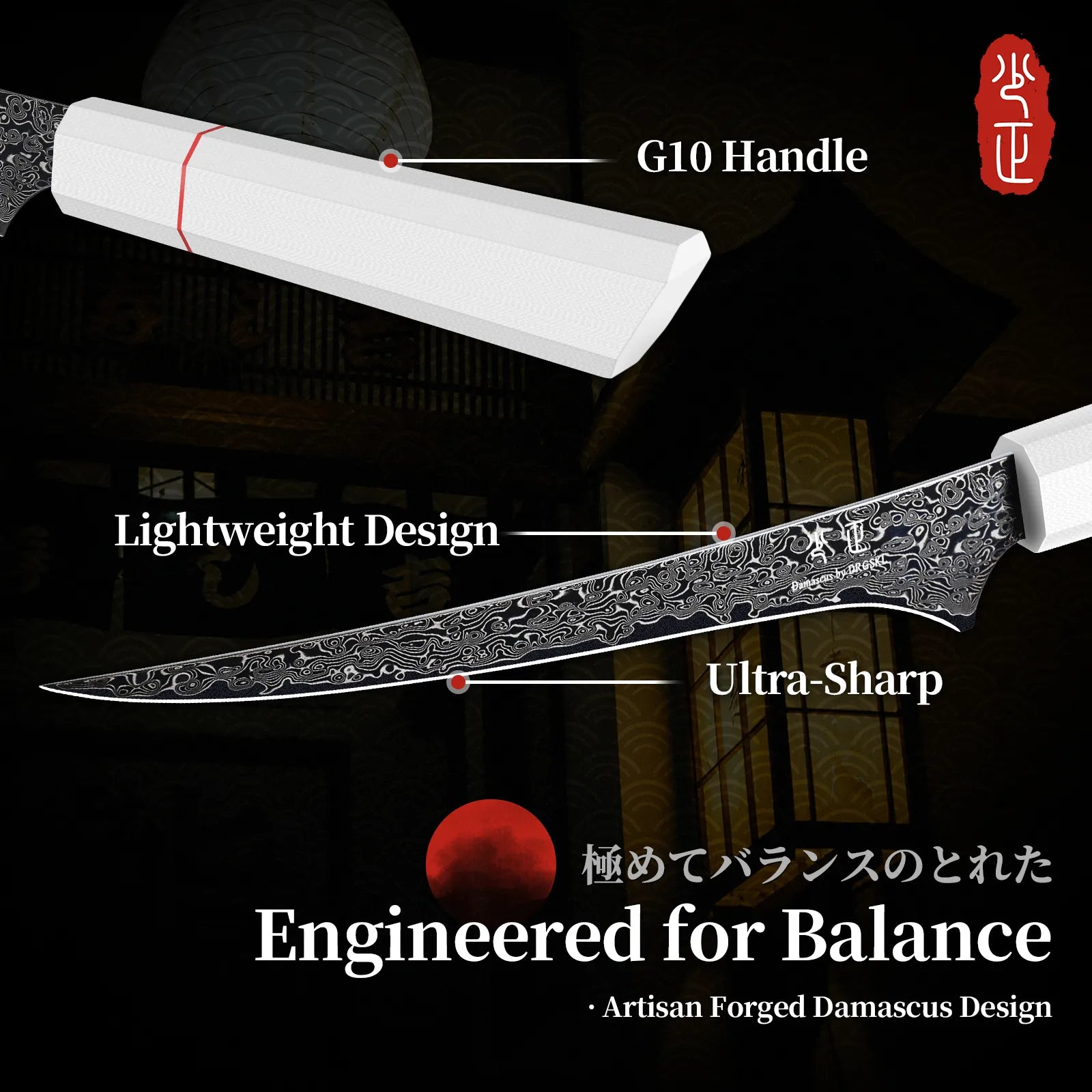 Image of DRGSKL Damascus Boning Knife – Japanese VG10 Steel, G10 Handle