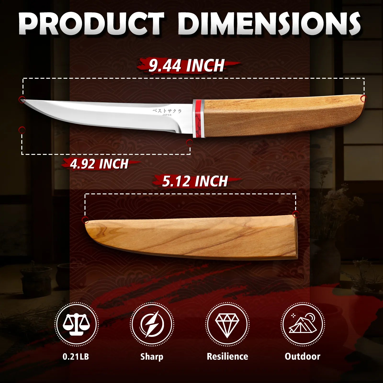 Image of DRGSKL Multi-Purpose Fixed Knife - Handmade Japanese Knife with Sheath